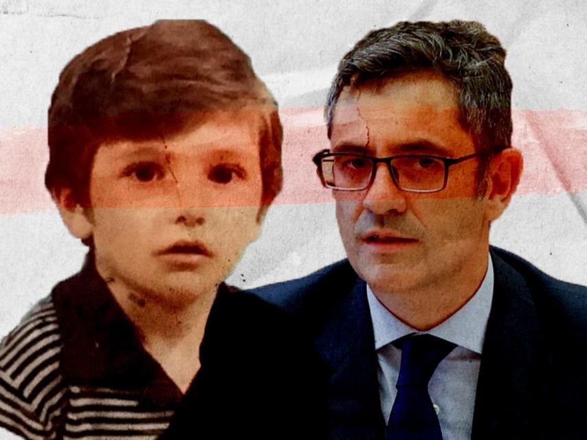 Montaje de un Félix Bolaños actual con una imagen de cuando tenía aproximadamente cinco años.