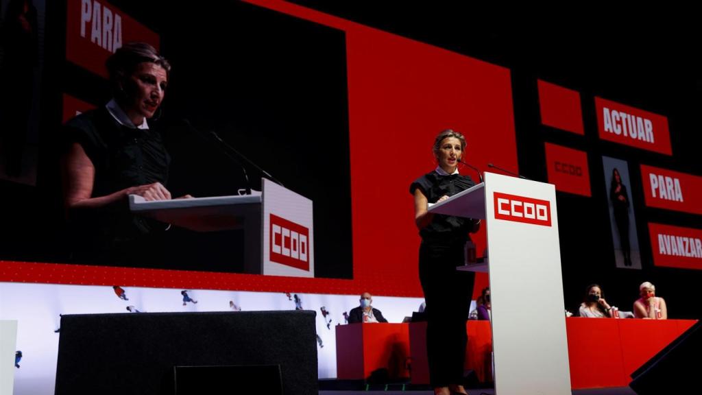 Yolanda Díaz, vicepresidenta del Gobierno durante el Congreso de CCOO (EFE).