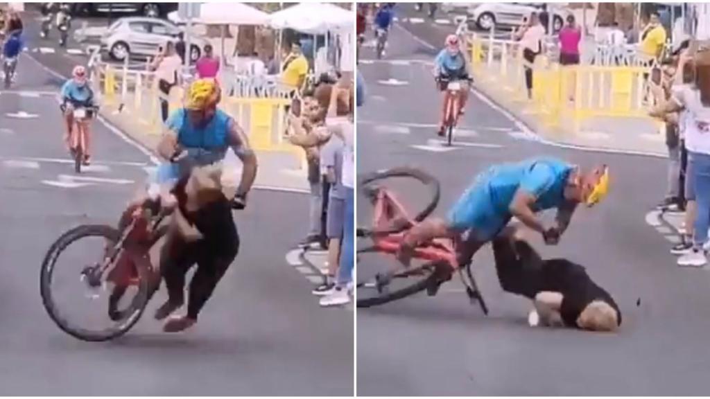 Gravísimo accidente en una carrera de ciclismo en El Hierro entre un corredor y una aficionada