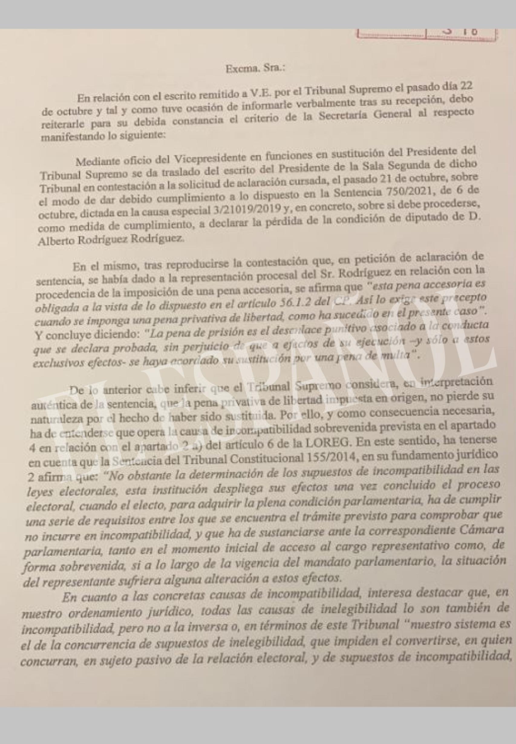 El escrito del secretario general.