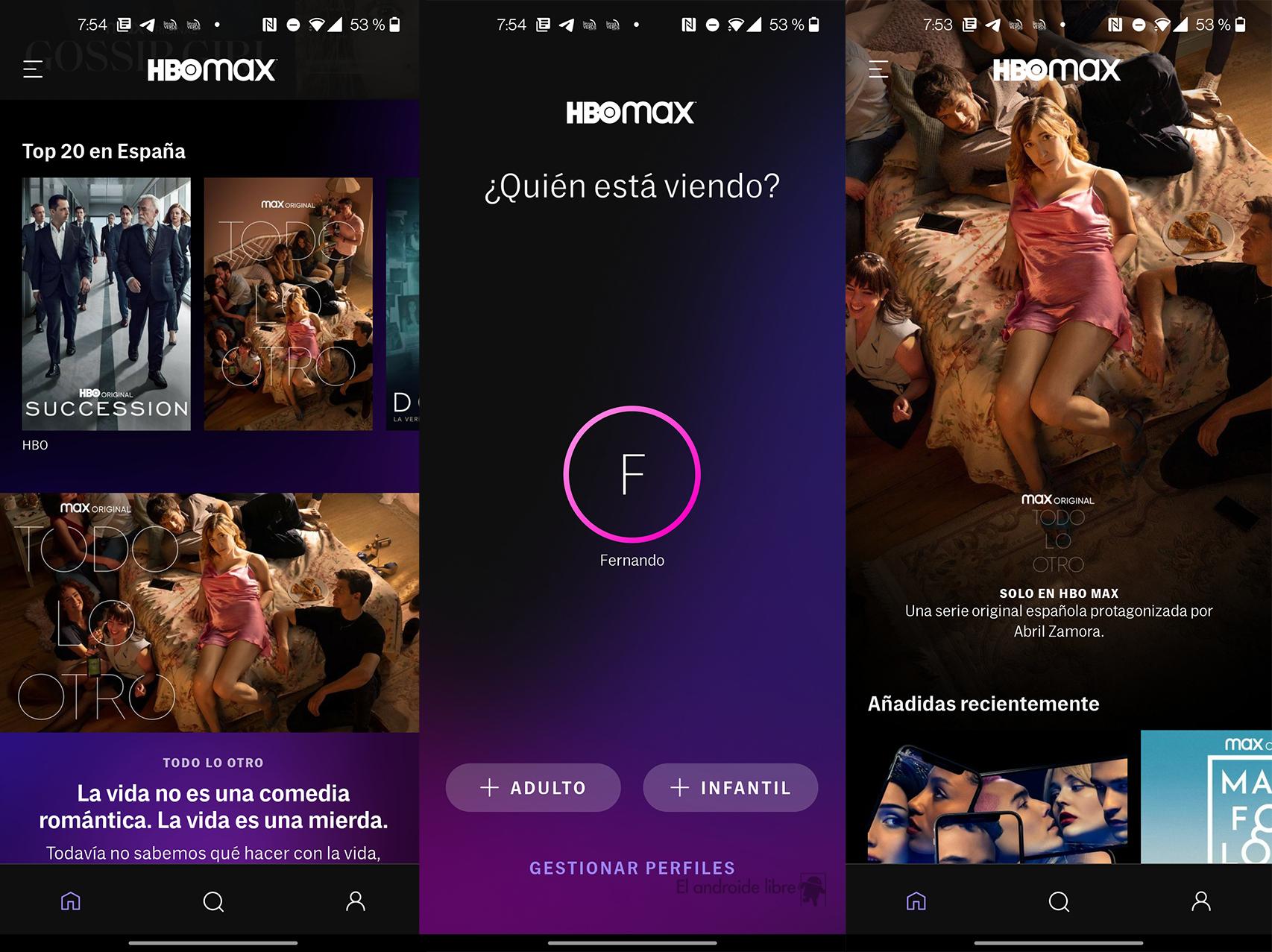 Interfaz y perfiles de HBO Max