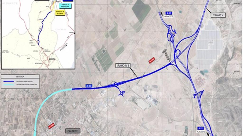Mapa de los enlaces de Caudete Oeste y Este en Caudete. Foto: MITMA