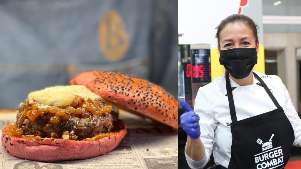 A la izquierda, la mejor hamburguesa 'gourmet' de España elaborada por la chef Vanessa San José (derecha).
