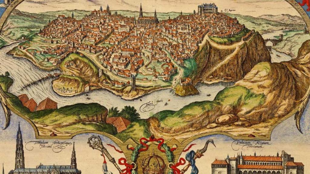 Mapa de Toledo de Joris Hoefnagel, en 'Civitates orbis terrarum', de Braun and Hogenberg, 1572.