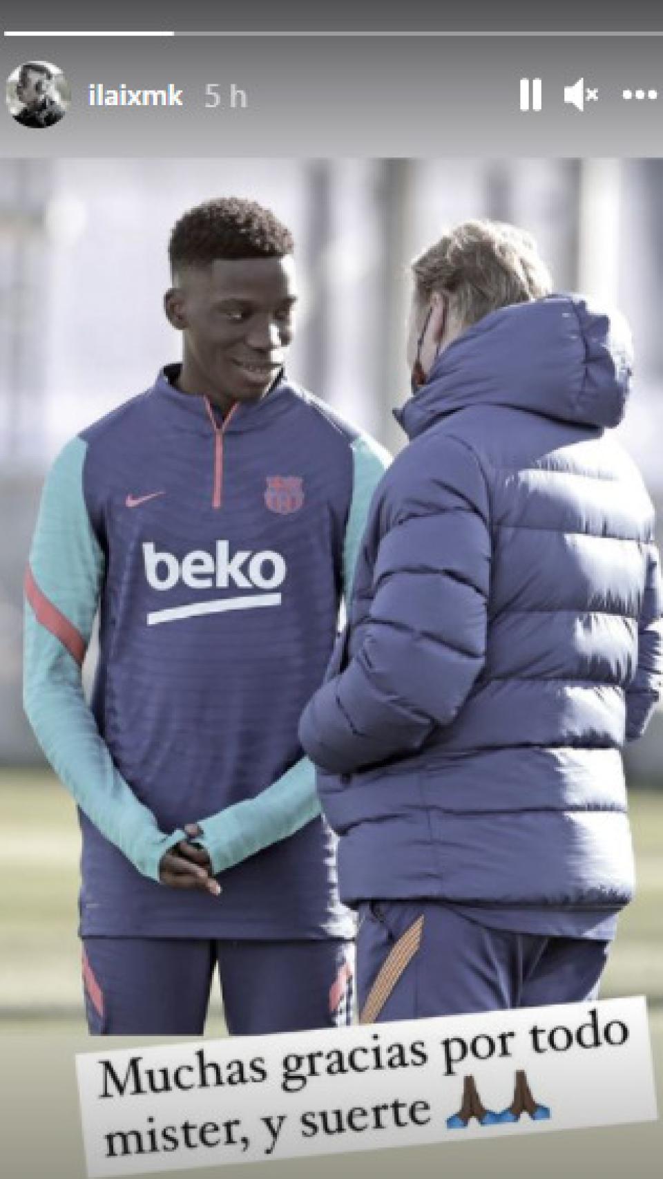 Mensaje de Ilaix Moriba a Koeman