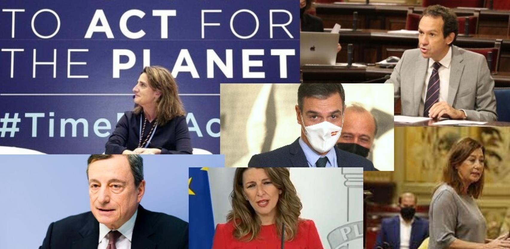 Teresa Ribera, Marc Pons, Pedro Sánchez, Mario Draghi, Yolanda Díaz y Francina Armengol.