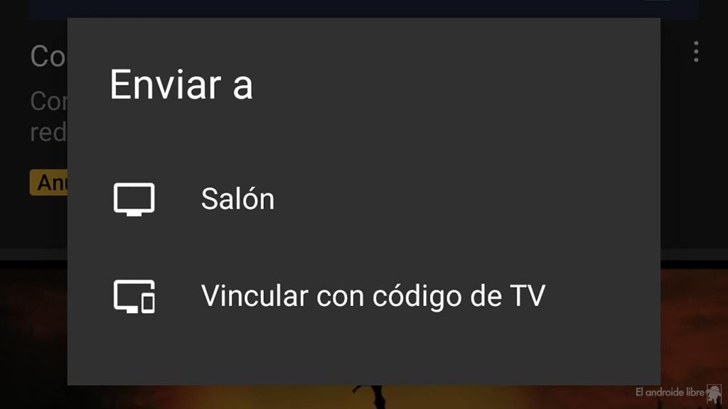 Pantalla de envío a Chromecast