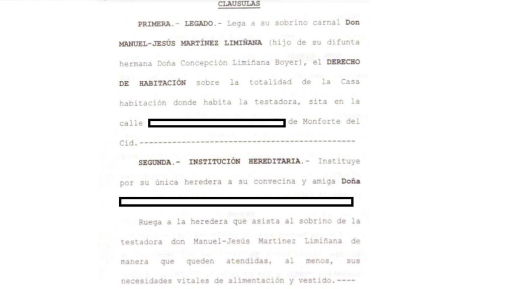 Extracto del testamento de la anciana fallecida de Monforte del Cid.