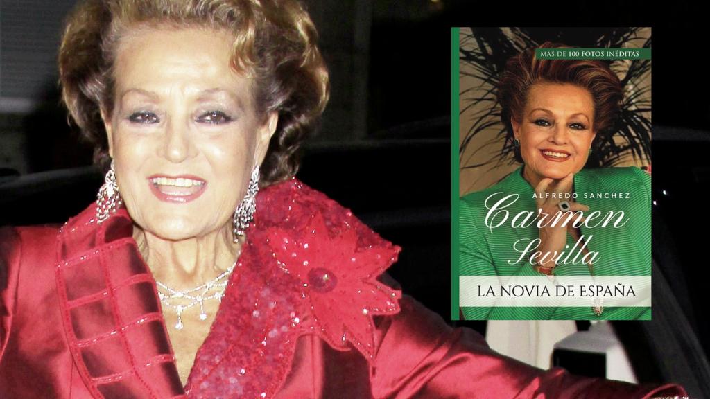 La artista Carmen Sevilla en montaje de EL ESPAÑOL junto a su libro, 'Carmen Sevilla. La novia de España'.
