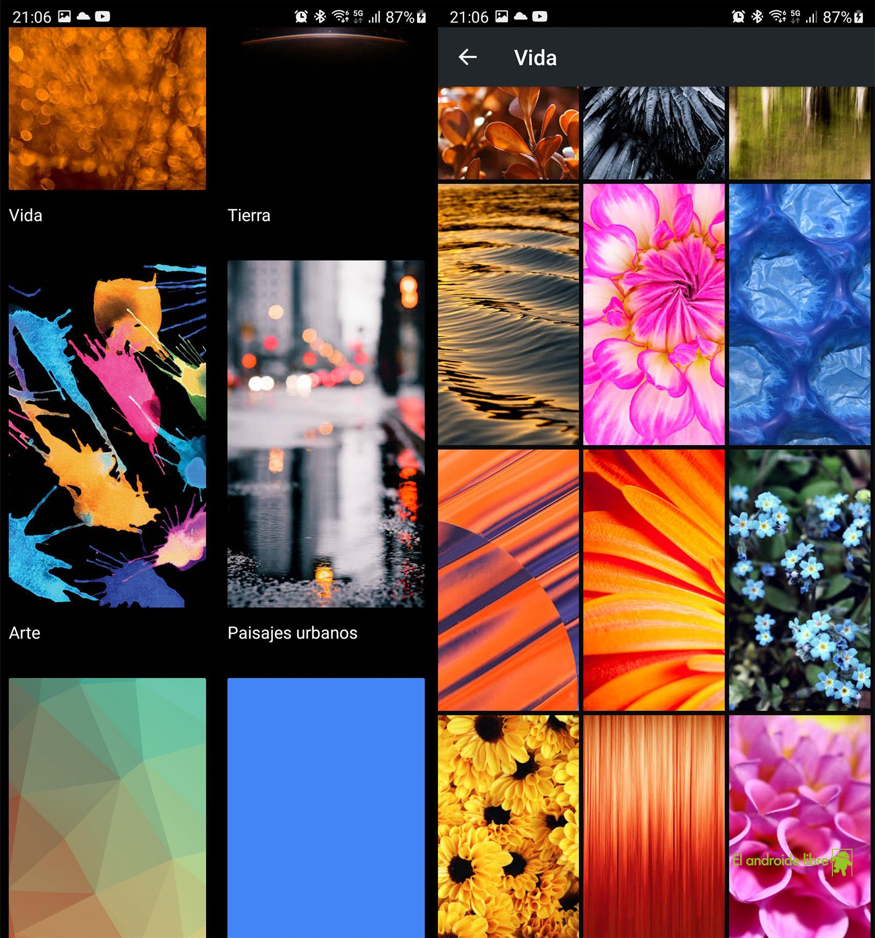 Las categorías de Fondos de pantalla de Google