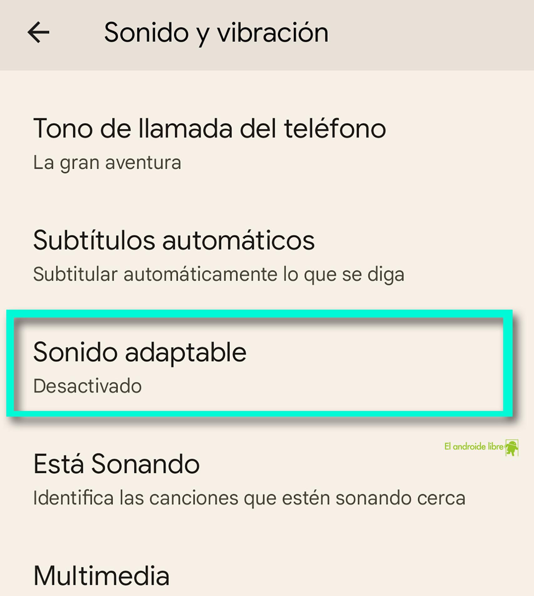 La opción Sonido adaptable en el Pixel 5