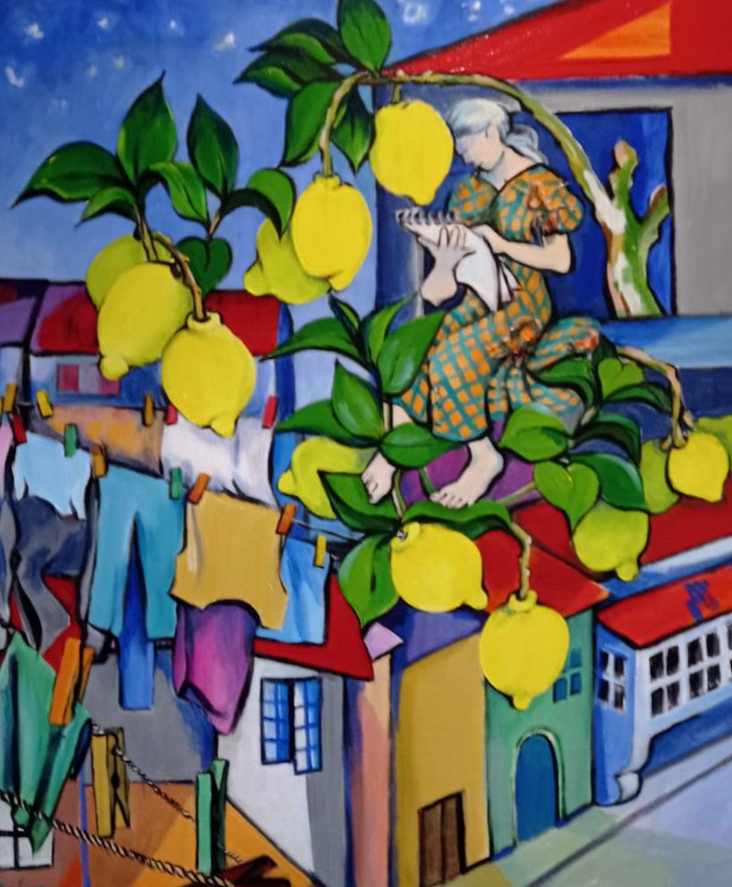 Algunas de las obras expuestas en la exposición ‘Artistas Galegas con Haití’.