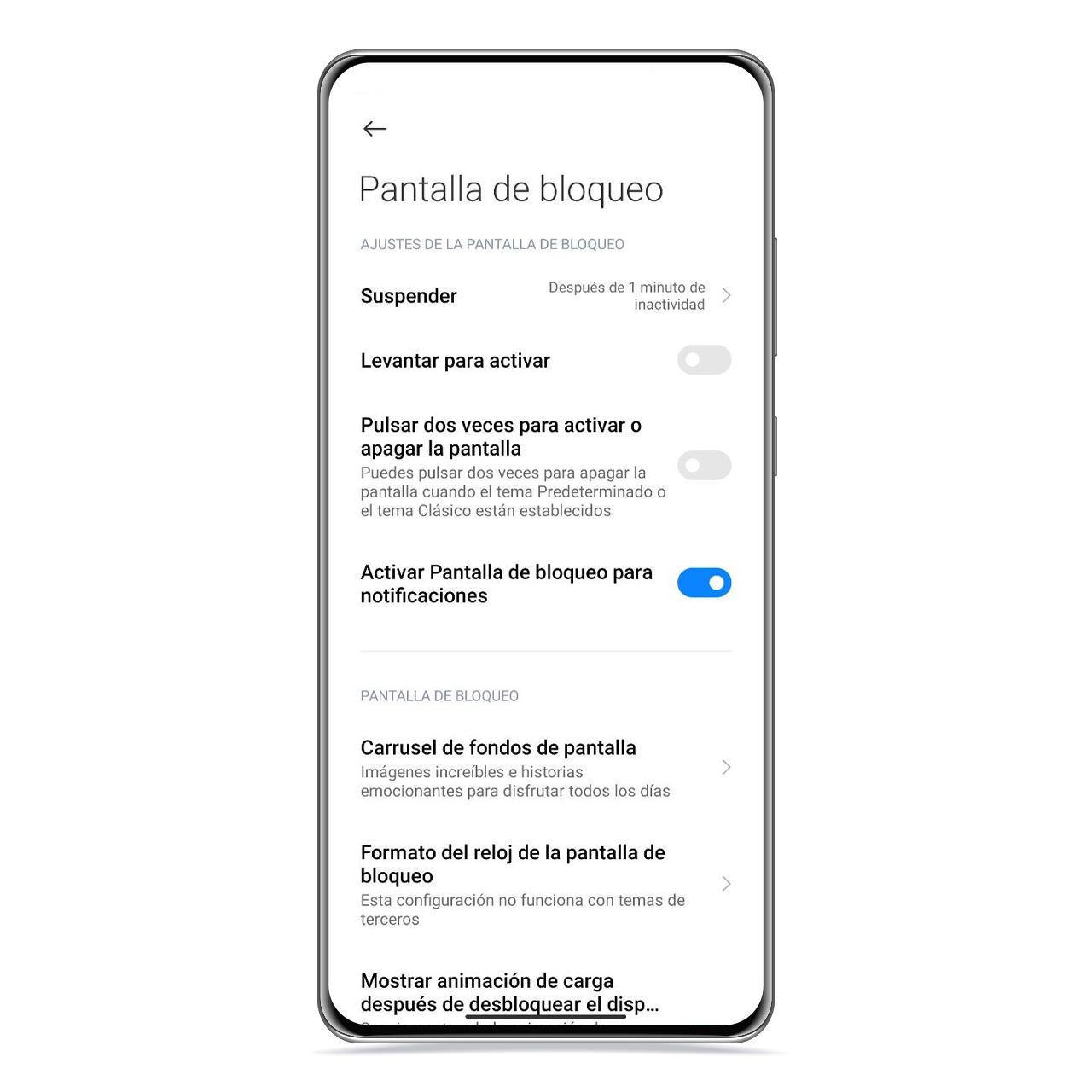 Activar pantalla de bloqueo para notificaciones