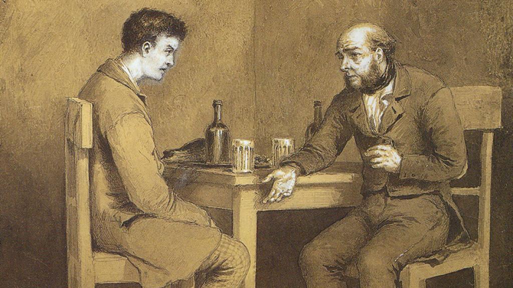 Los personajes de 'Crimen y castigo', Raskólnikov y Marmeládov, por Mijaíl Klodt.