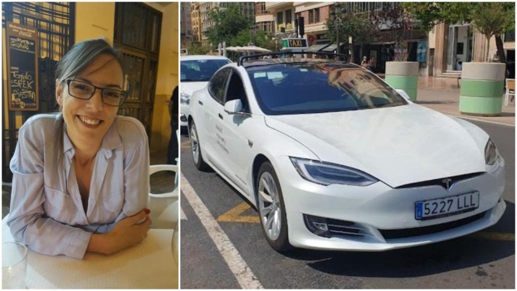 Pilar Toboso y su taxi, un Tesla Model S que abrió el camino para la llegada de los Model 3 a la ciudad. EE