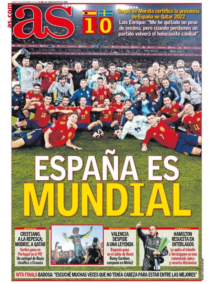 La portada del diario AS (15/11/2021)