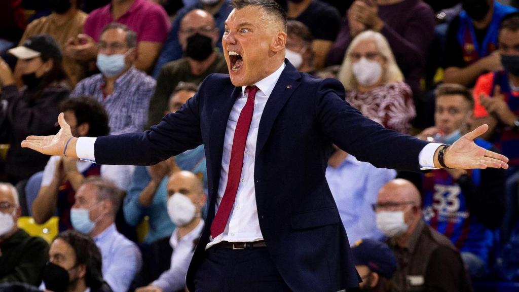 Sarunas Jasikevicius protestando durante el FC Barcelona - CSKA