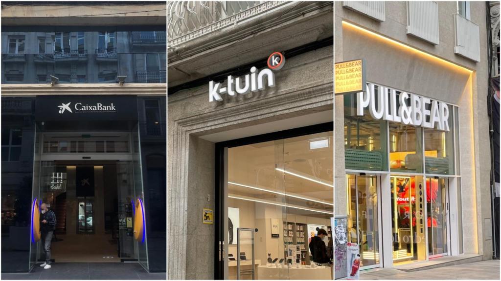 Locales comerciales de Caixabank, K-tuin y Pull&Bear en la céntrica calle viguesa.