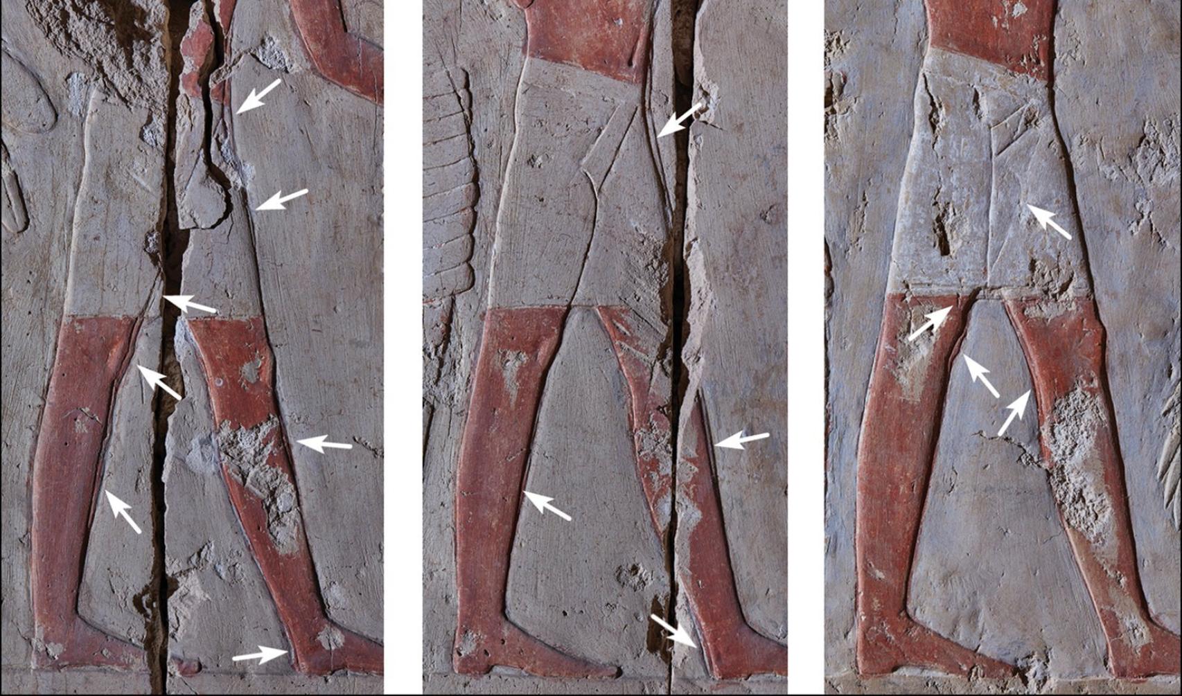 Piernas realizadas por los aprendices. Las flechas indican correcciones.