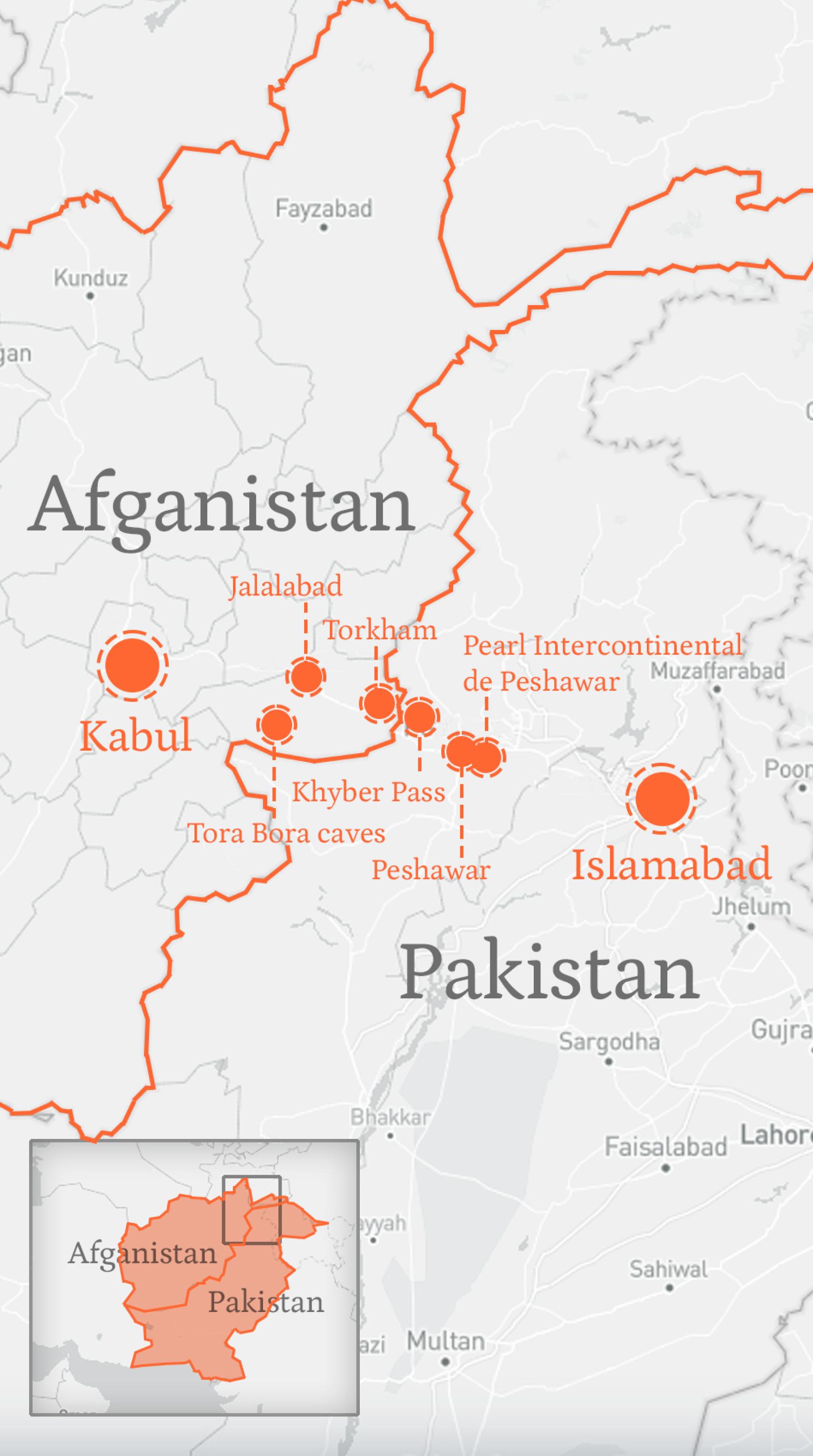 Mapa de los escenarios de Afganistán donde sucedió todo.