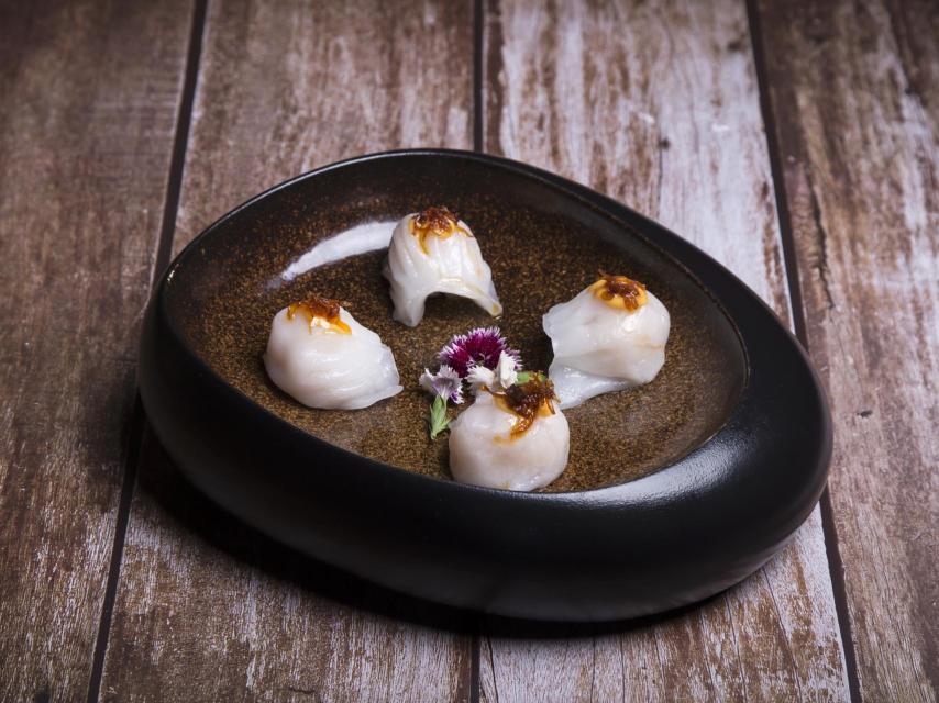 Dim sum de arroz relleno de langostinos