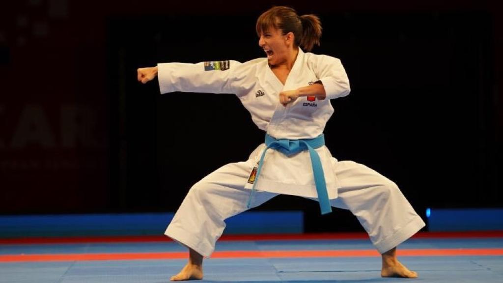 Sandra Sánchez en el Mundial de Dubai 2021. Foto: @RFEKarate