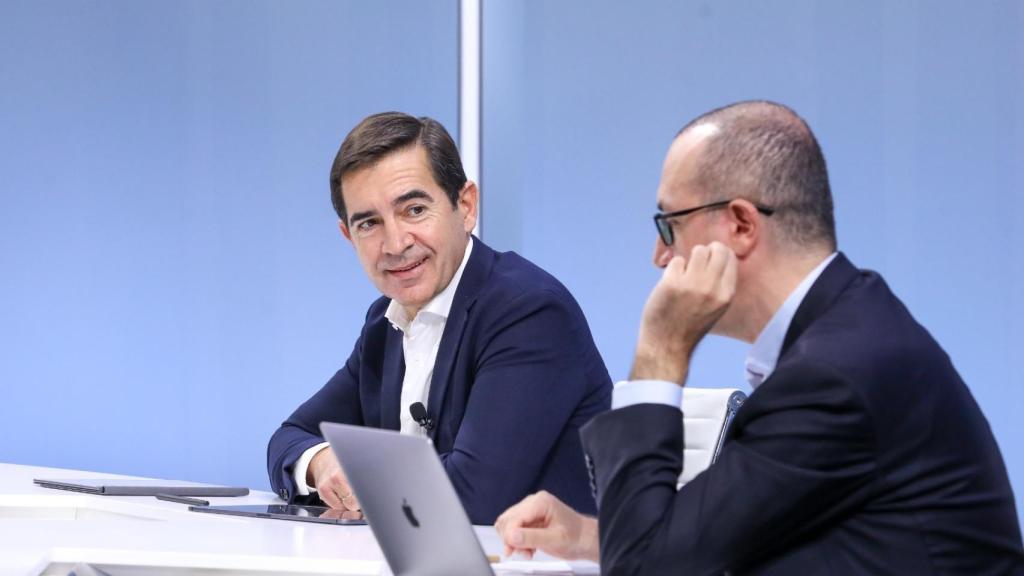 Carlos Torres, presidente de BBVA, y Onur Genç, consejero delegado del grupo, durante el Investor Day.