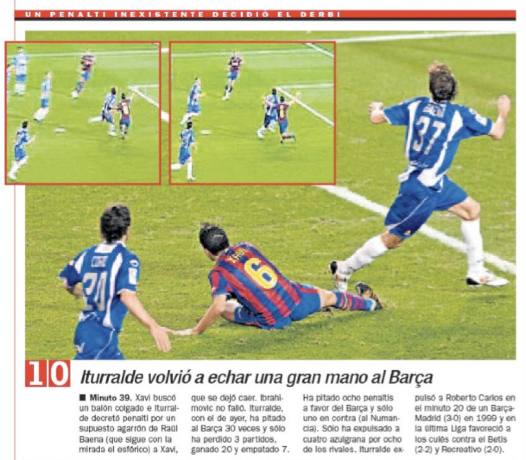 El penalti inexistente de Raúl Baena sobre Xavi, en el diario AS