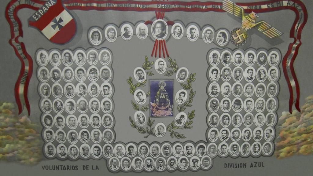 Orla de voluntarios de Albacete en la División Azul. A la izquierda, en la tercera fila y tercera columna, Joaquín Escrivá Reig.