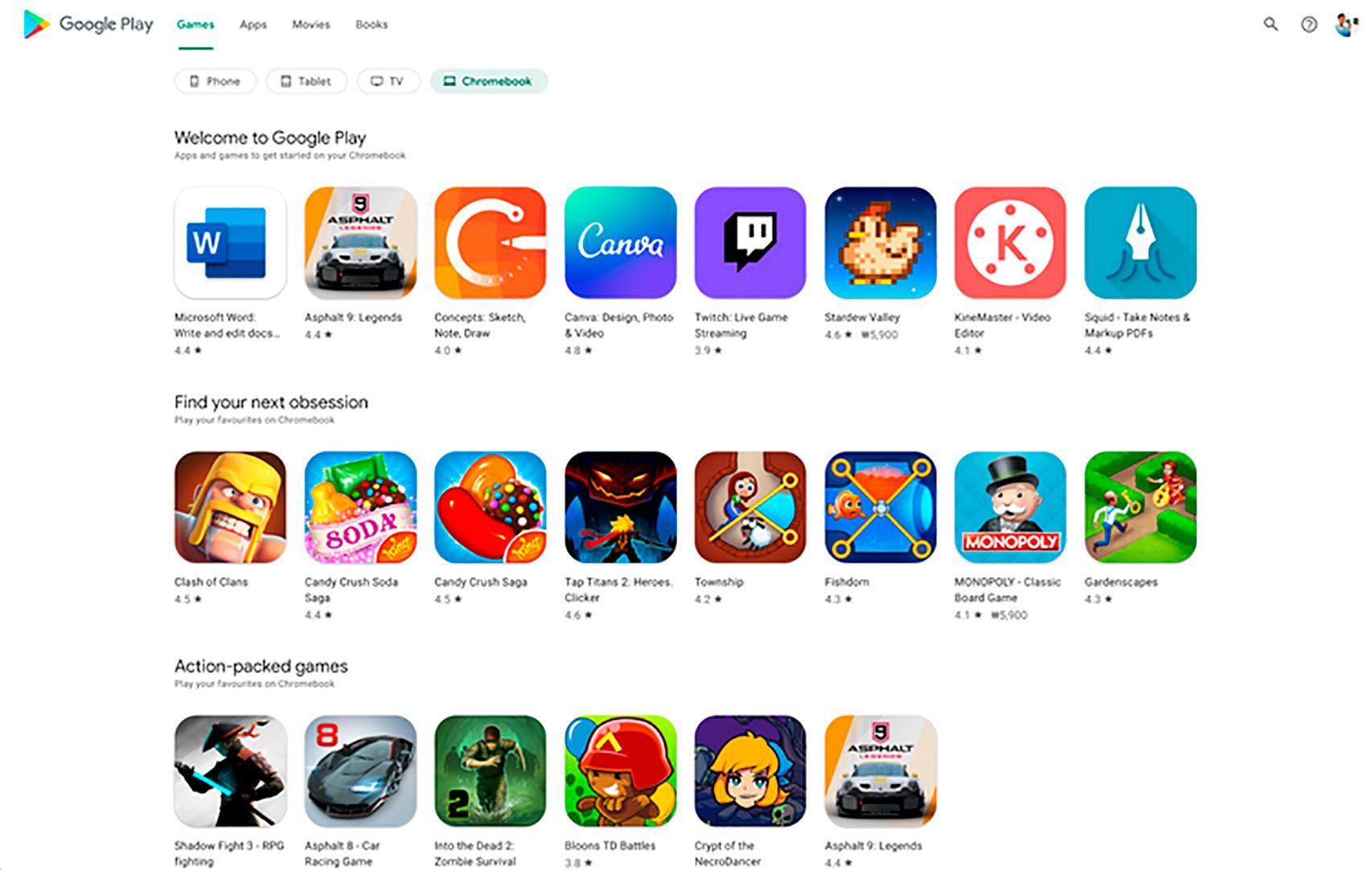 Filtro por dispositivos en la Google Play Store