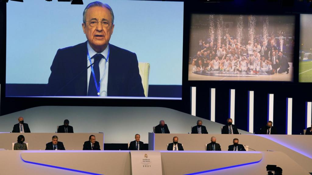 Florentino Pérez, durante su discurso en la Asamblea de socios, en noviembre de 2021.