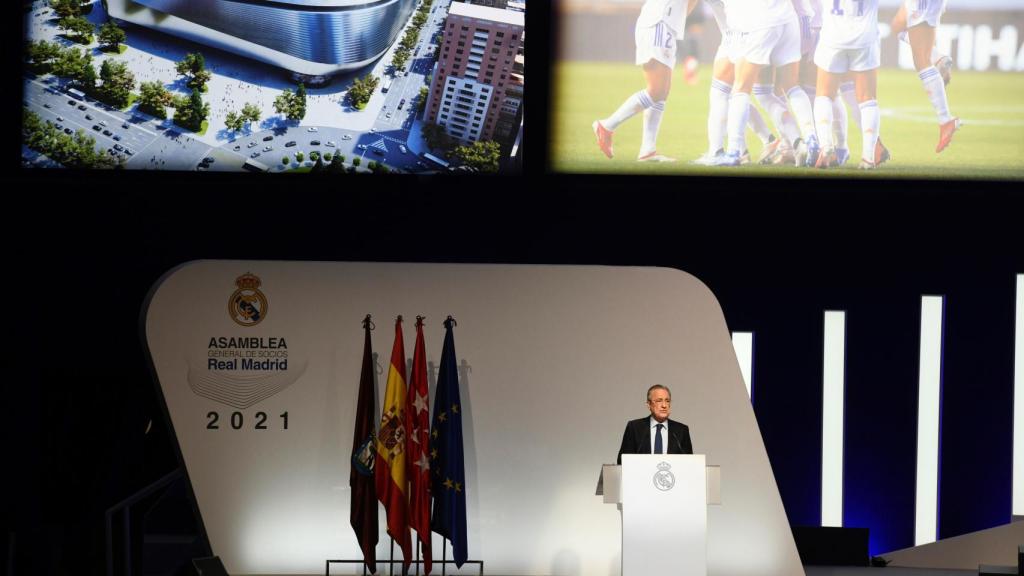 Florentino Pérez, durante su discurso en la Asamblea de socios