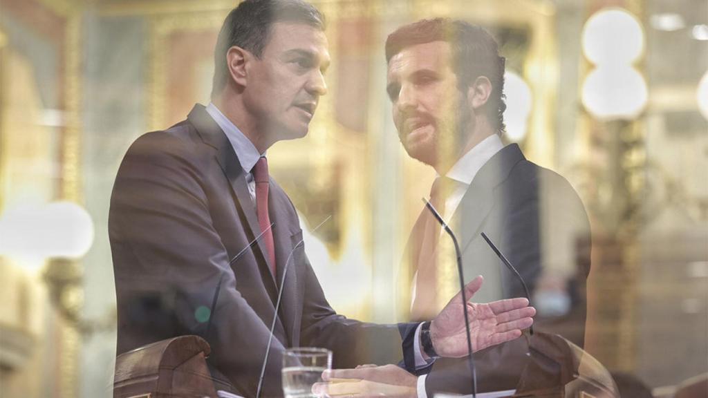 Pedro Sánchez, presidente del Gobierno, y Pablo Casado, líder del PP, en el Congreso.