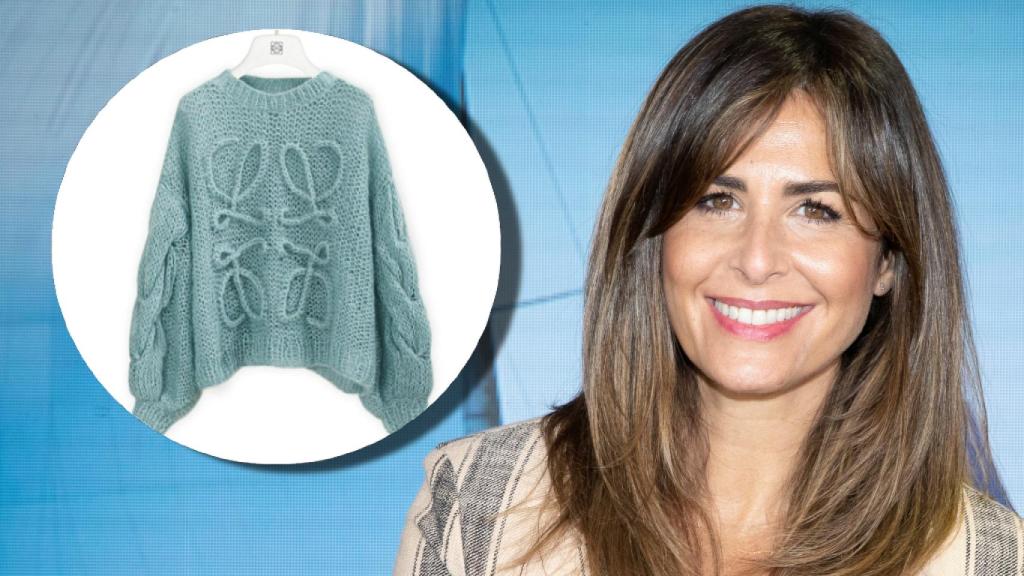 Nuria Roca y el jersey de Loewe en un montaje de JALEOS.