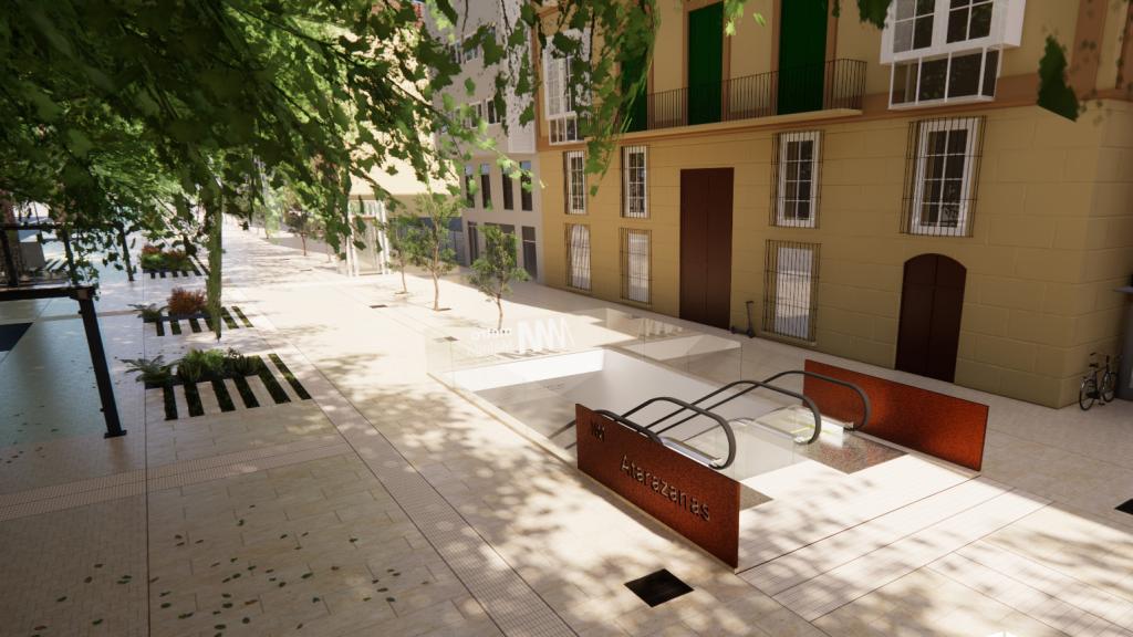 Infografía del edículo de acceso a la estación del Metro de Málaga en la Alameda Principal.