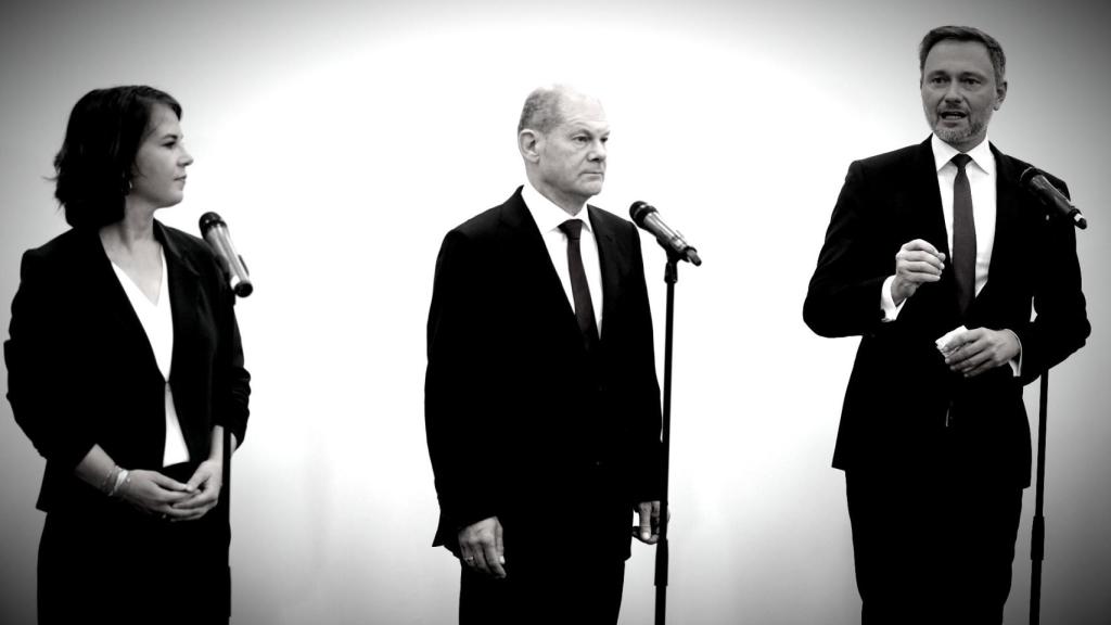La coalición alemana formada por Annalena Baerbock (verdes), Olaf Scholz (SPD) y Christian Lindner (FDP),