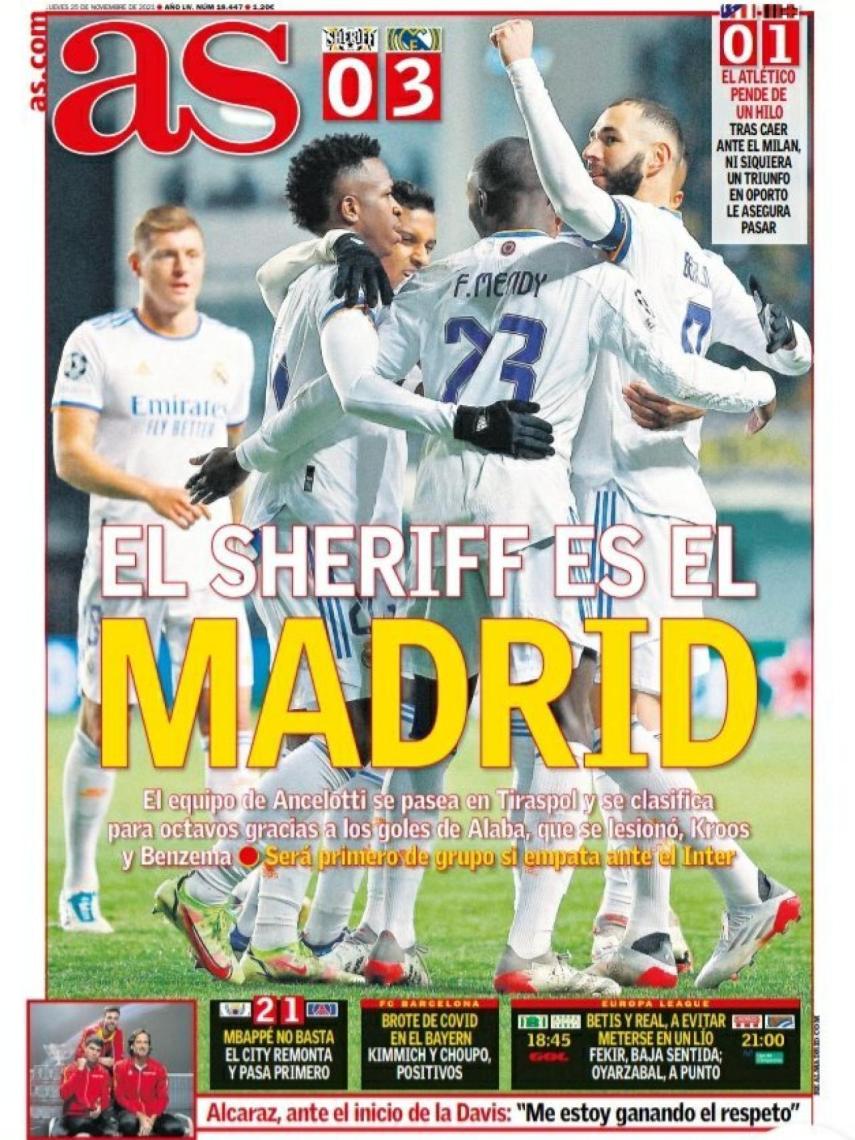 La portada del diario AS (25/11/2021)