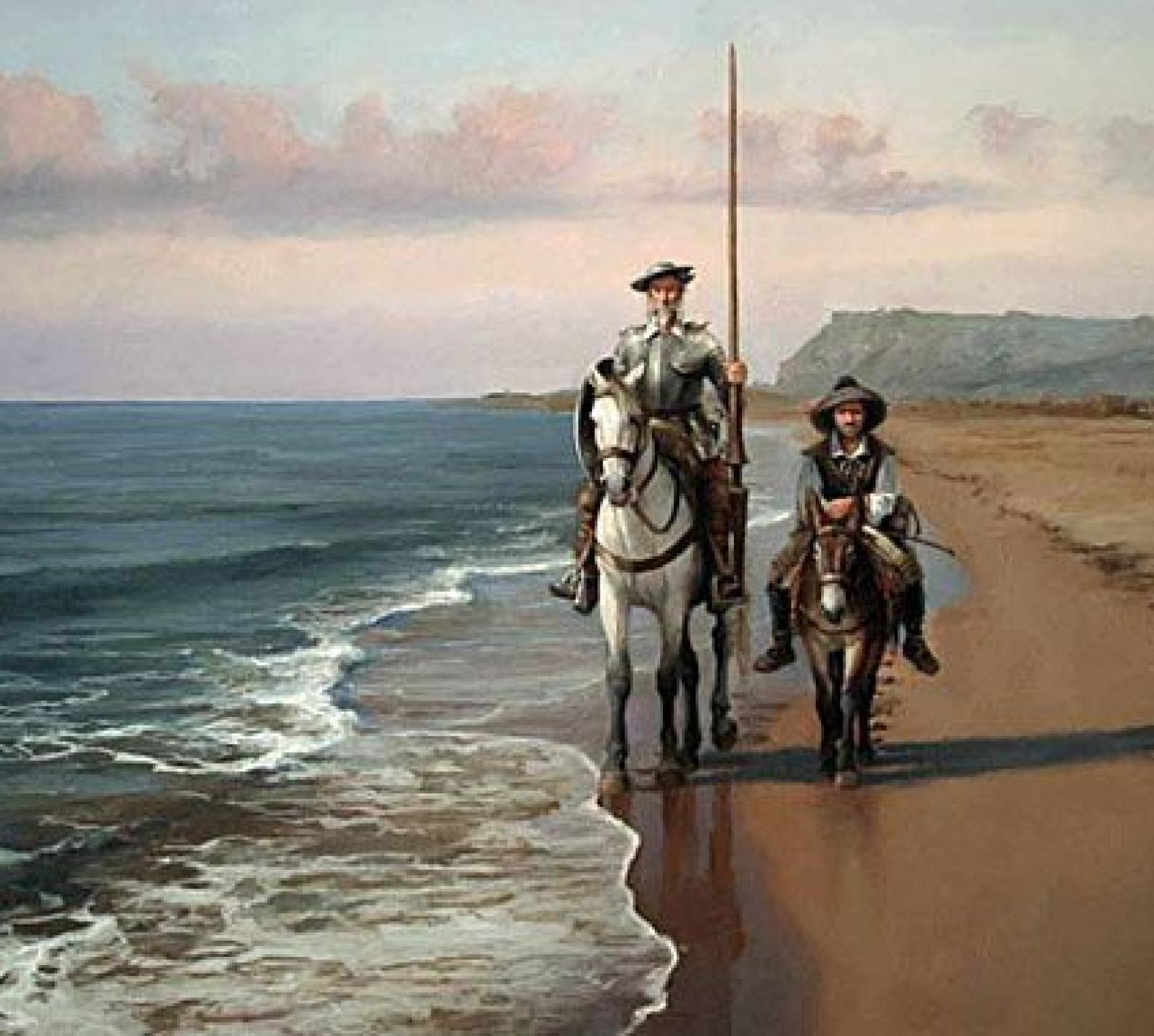 Don Quijote visita Barcelona, en un cuadro de Augusto Ferrer-Dalmau.