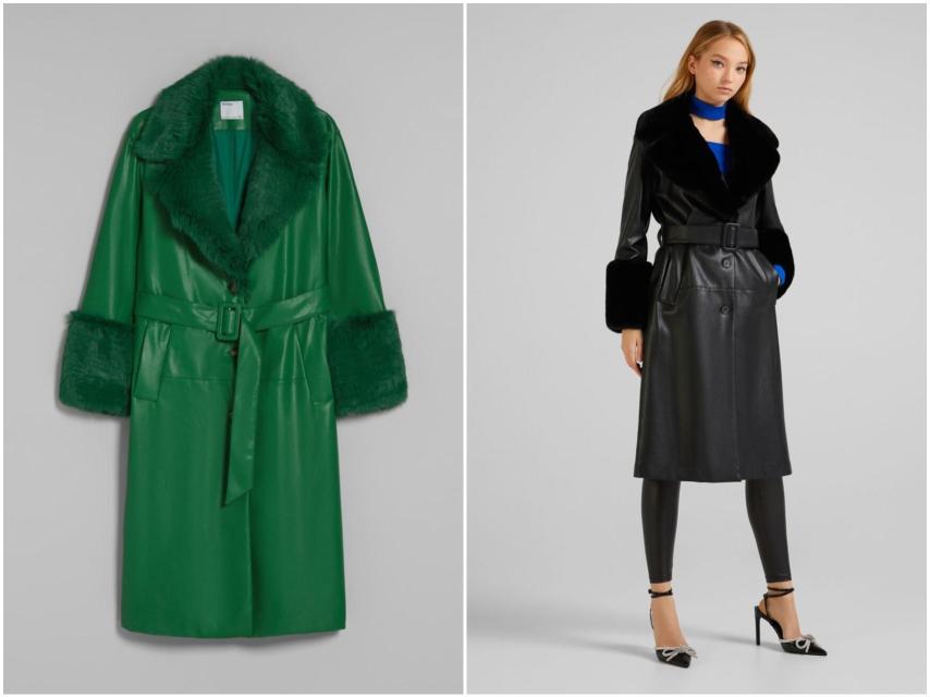 Abrigo efecto piel de Bershka. Precio, 59,95 euros.