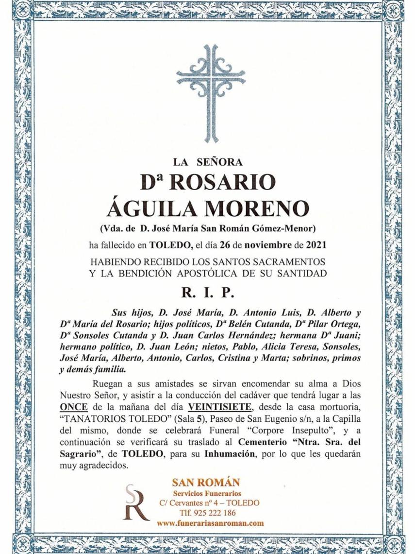 Esquela de Rosario Águila