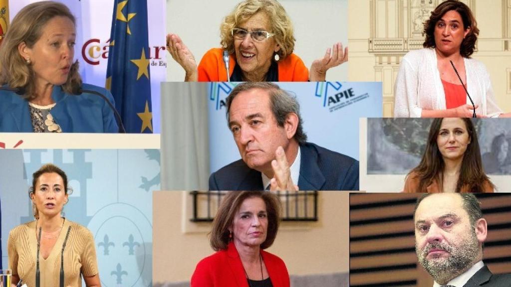 Nadia Calviño, Manuela Carmena, Ada Colau, Raquel Sánchez, Claudio Boada, Ana Botella, Ione Belarra y José Luis Ábalos.