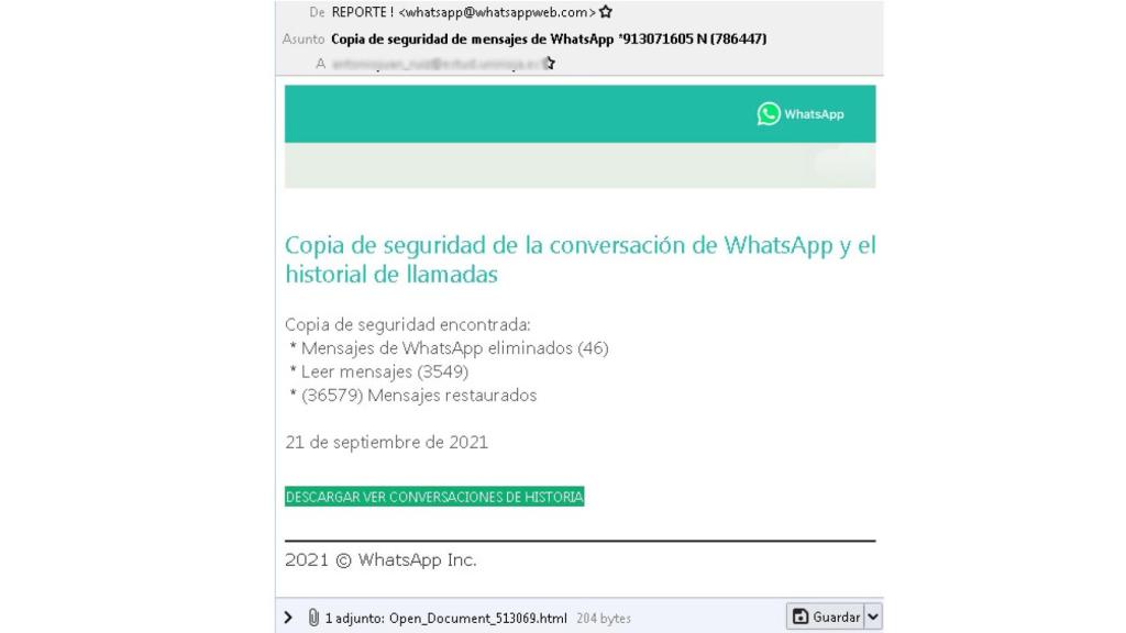 Estafa por mail de WhatsApp