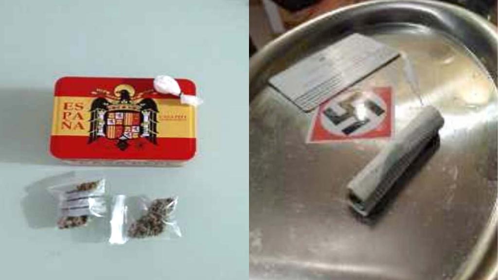 Imágenes extraídas del Samsung con sustancias estupefacientes y simbología fascista.