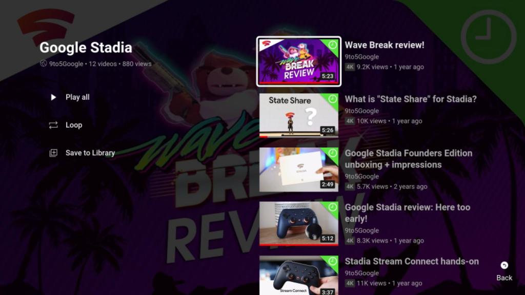 Interfaz de lista de reproducción en Youtube en televisores