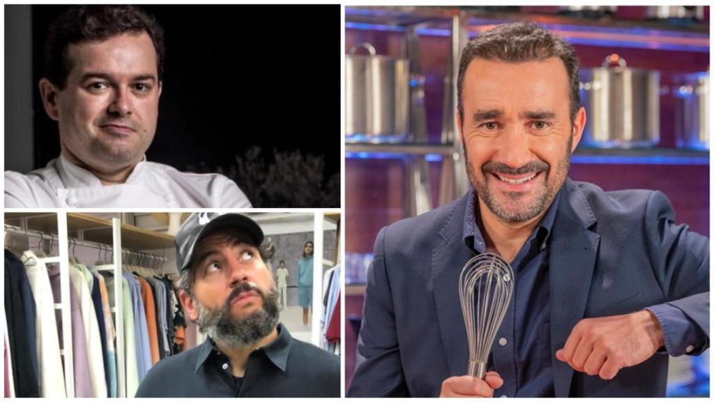 Los cocineros Marcos Morán y Sergio Pérez junto al locutor de radio Juanma Castaño.