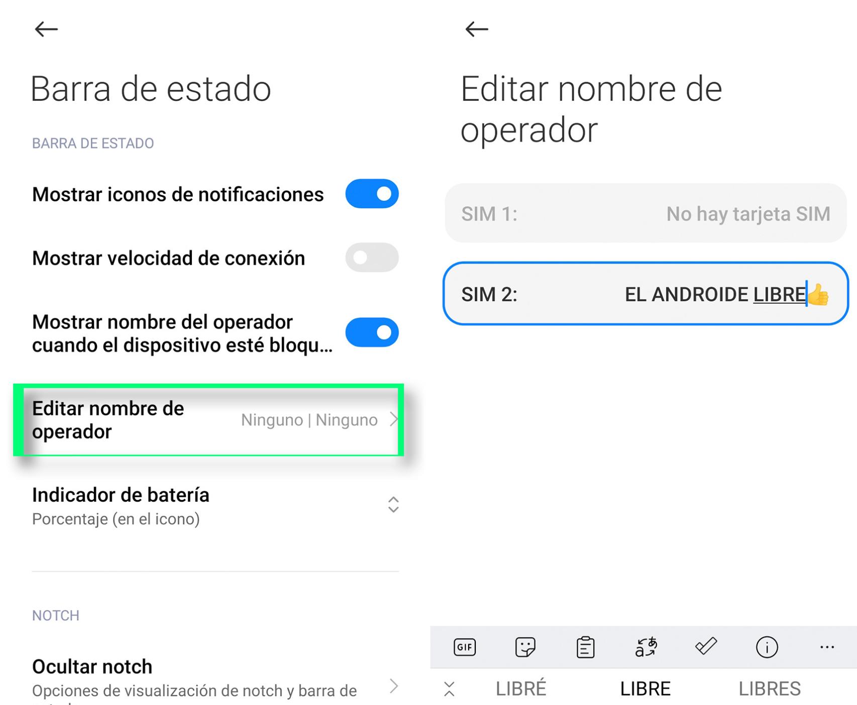 Editar el nombre del operador para poner el texto que se quiera