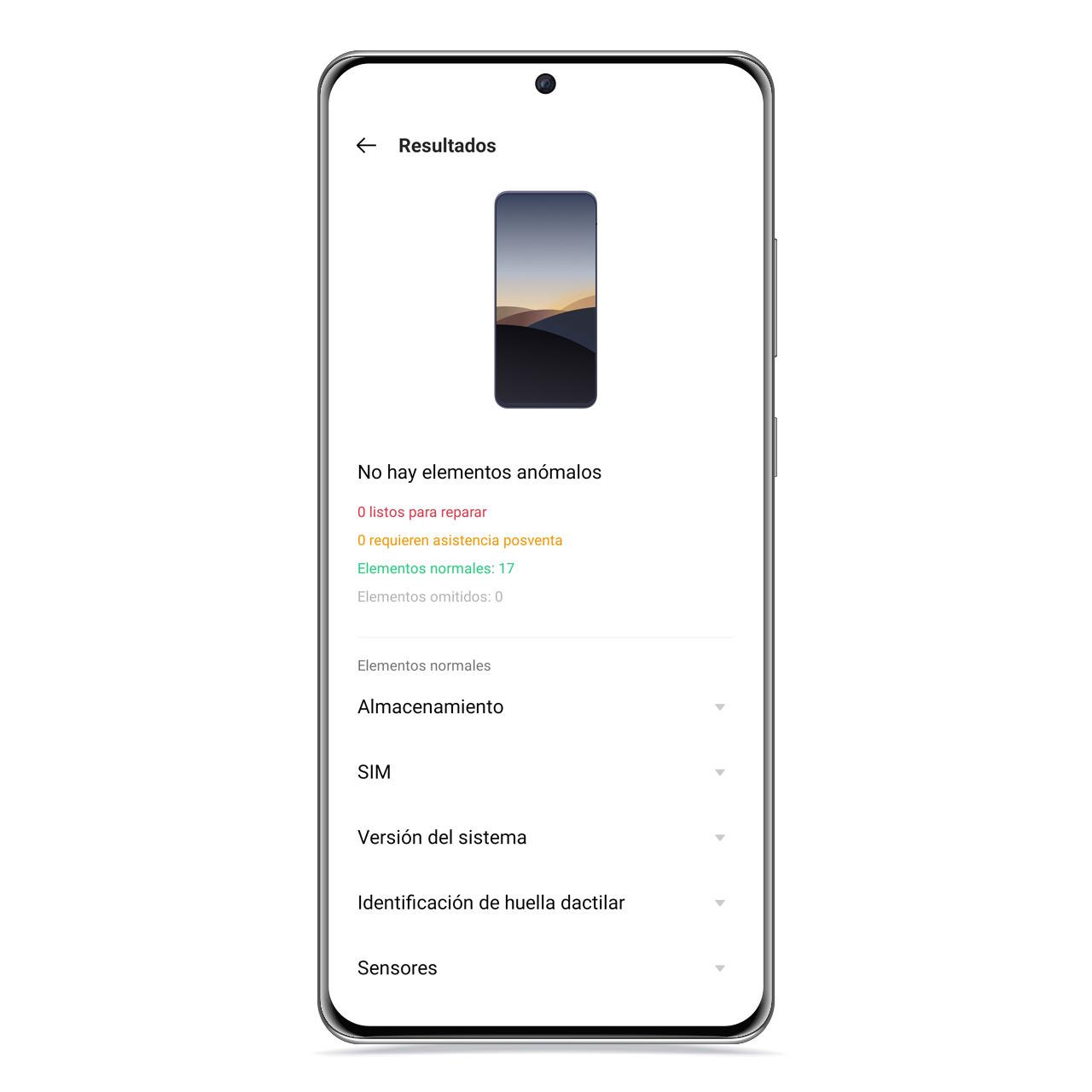 Resultados de diagnóstico en realme