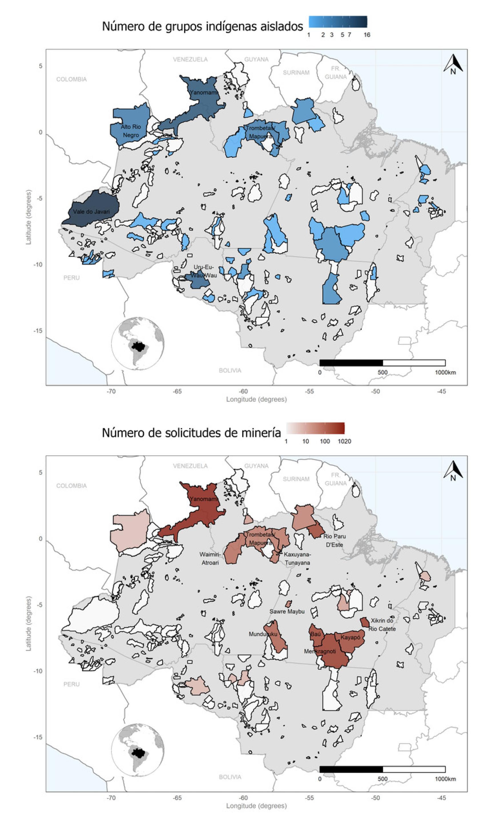 Mapa de las tierras indígenas de la Amazonía brasileña.