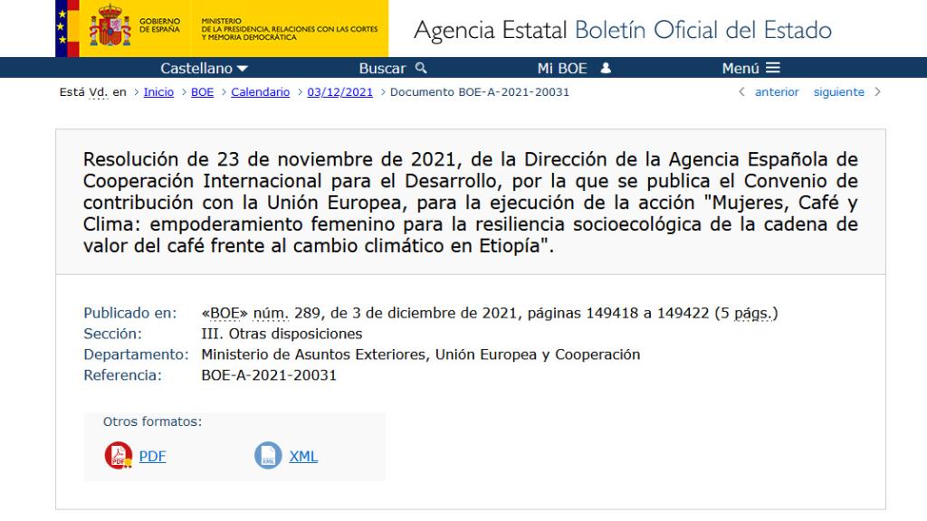 Recorte del Boletín Oficial del Estado.