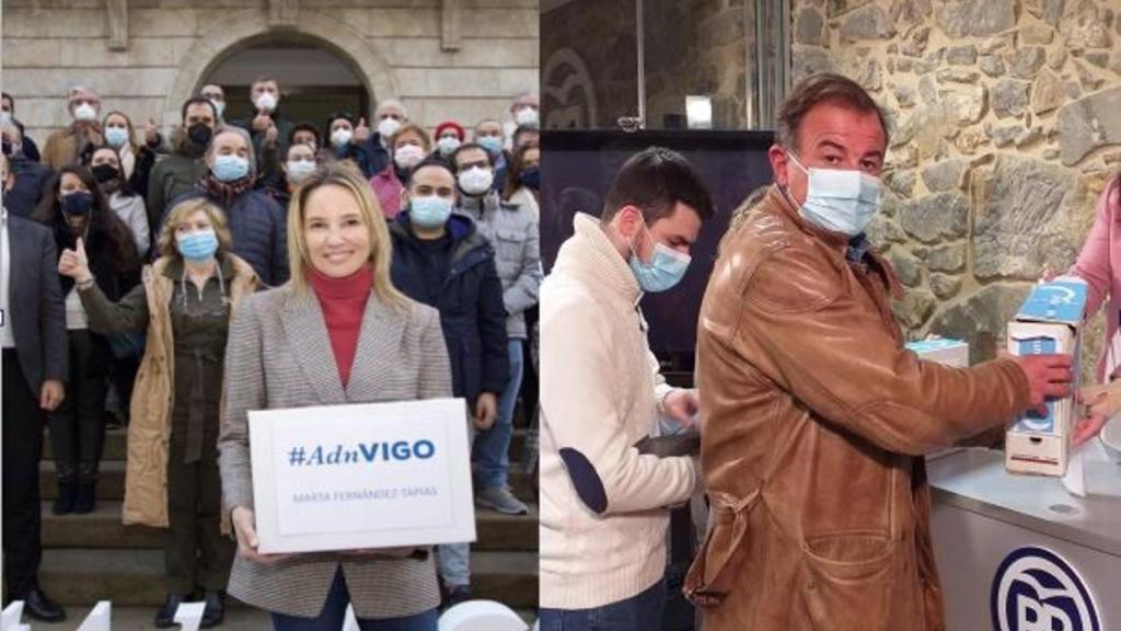 Marta Fernández-Tapias y Javier Guerra presentan sus avales para formalizar sus candidaturas a la presidencia del PP de Vigo.